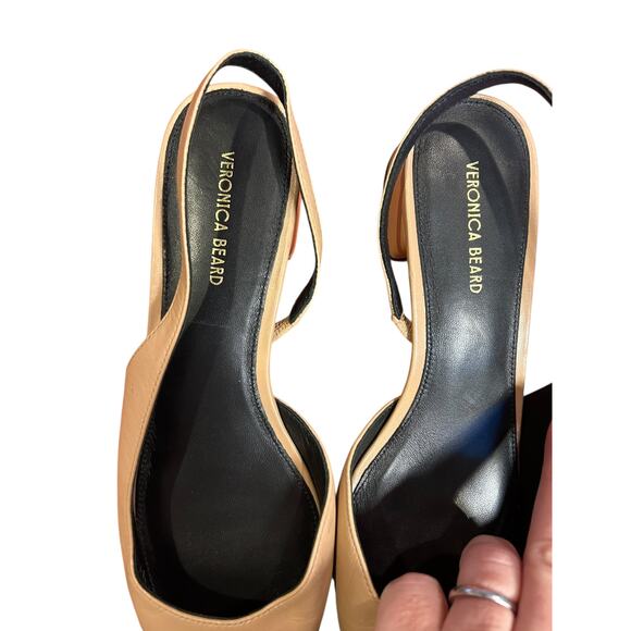 Veronica Beard Cecile Leather Cap Toe Slingback Pump Bisque/Black Women's 7.5M - Picture 9 of 9